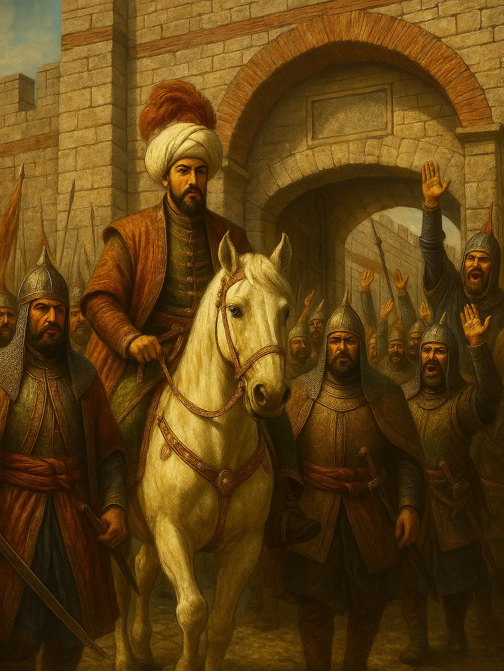 Sultan Mehmed II à cheval entre dans Constantinople par la porte de Charisios - Edirnekapi